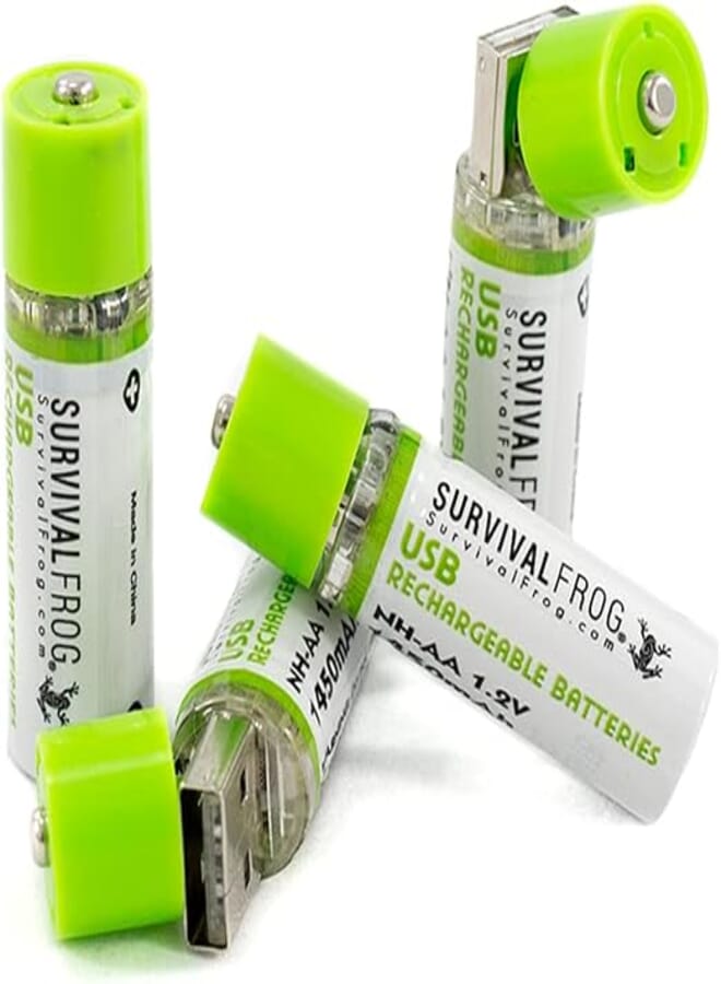 Survival Frog EasyPower USB AA Rechargeable Batteries -1.2V/1450 mAh Long Lasting Double A USB Co. - (4 Pack)